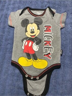 Disney Gray Mickey Mouse Bodysuit with Red and Yellow Accents